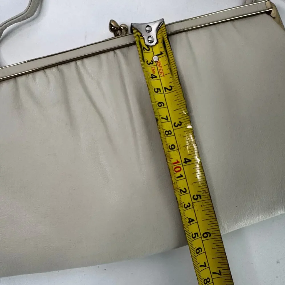 Vintage Andre Clasp Clutch Handbag Purse 1960s Cream Crossbody Gold  Leather